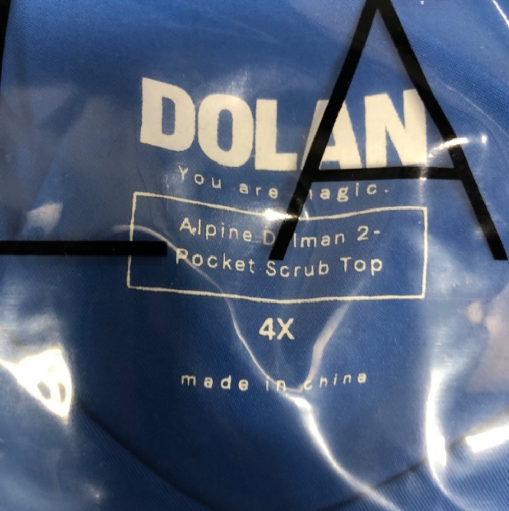 Dolan Alpine Dolman 2-pocket CORE Scrub Top, Royal Blue. Size 4XL, 3/4 Sleeves,